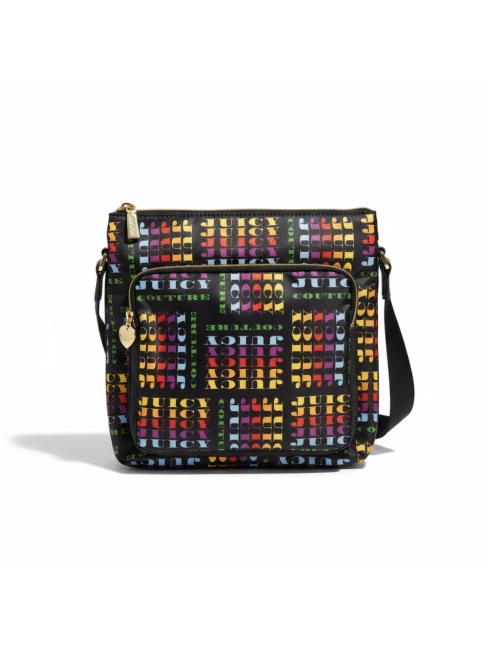 Juicy Couture Y2K Black Rainbow Logo Slim Crossbody Bag